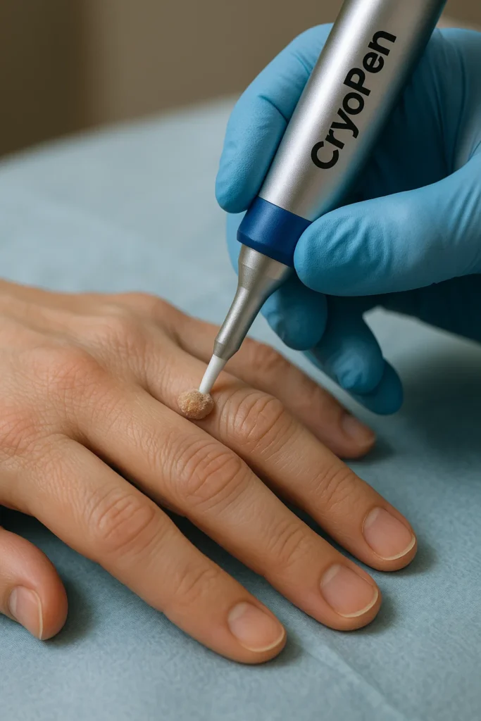 example of cryopen wart removal Southall treatment on a persons finger