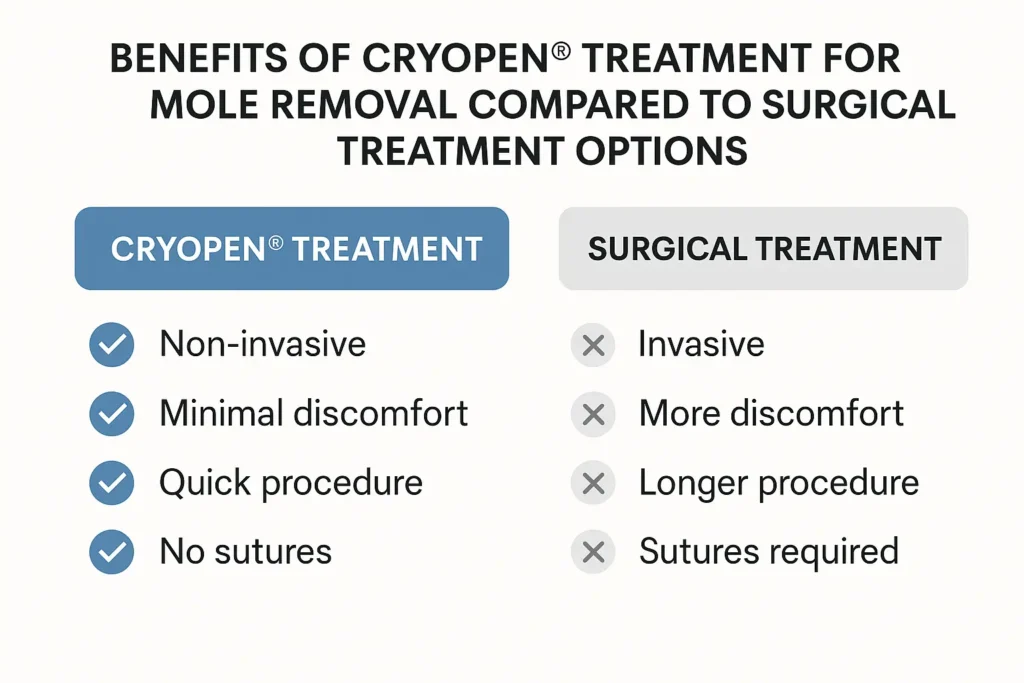 Table to show the benefits of getting moles removed Southall from LA LIPO