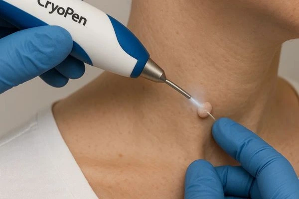 Person receiving Cryotherapy skin tag removal Southall