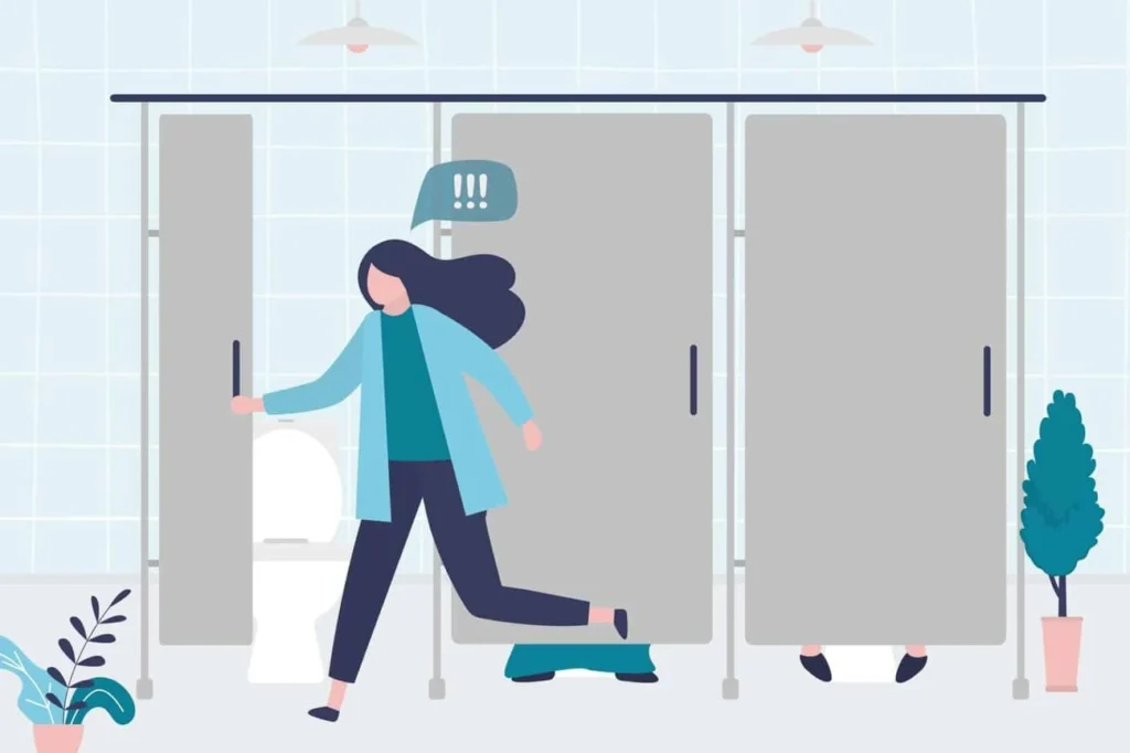 graphic of Urine incontinence Southall woman running to the toilet.
