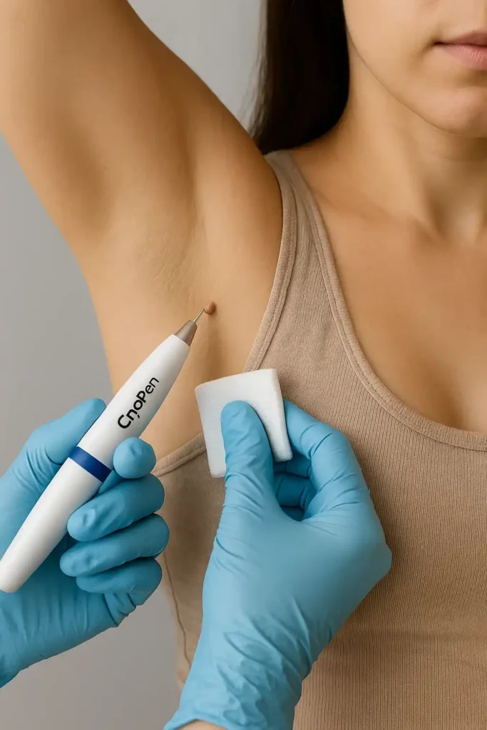 woman having cryopen to remove underarm skin tags Southall