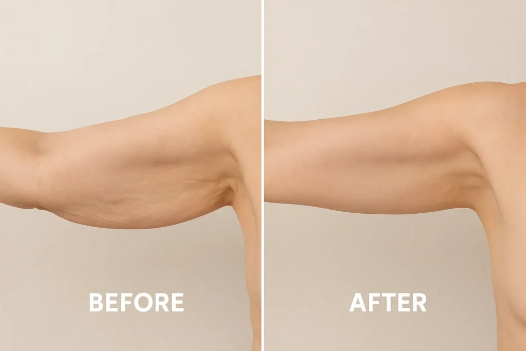 Picture of LA LIPO Southall before and after results of skin tightening treatment on the upper arms.